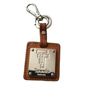 Tignanello brown leather silver hardware signature hangtag keychain